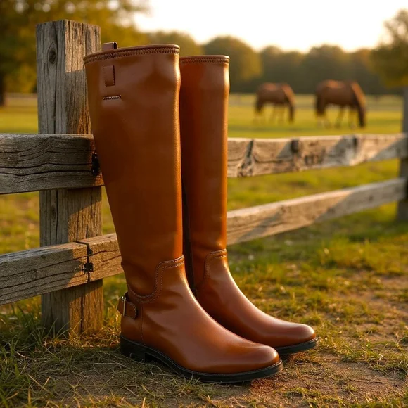 Franco Sarto Classic Ridding Knee High Boots SZ 7 M WIDE CALF Cognac Brown - Picture 1 of 14